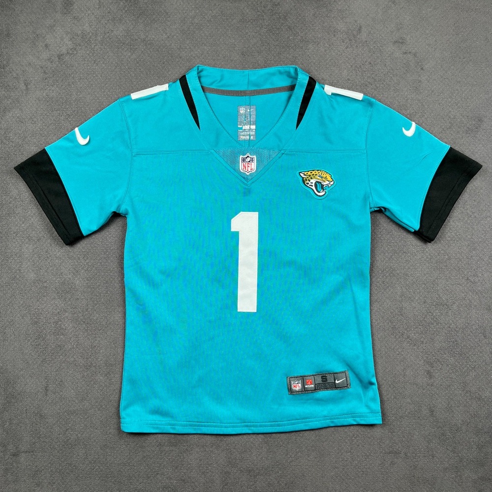 Jacksonville Jaguars Travis Etienne Jr Jersey Kids Small 8 Teal Nike NFL